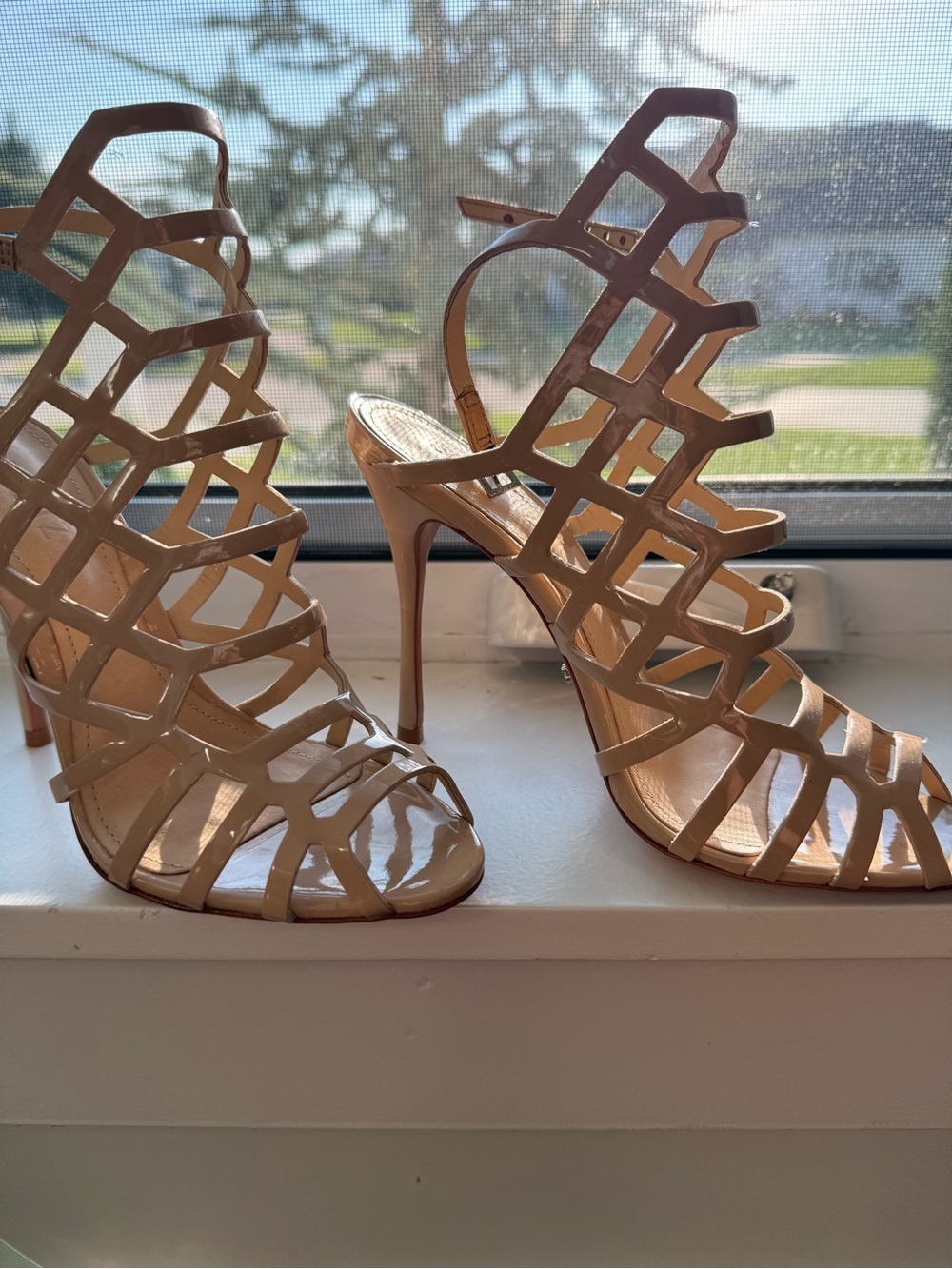 SCHUTZ Beige Strappy Leather Heels